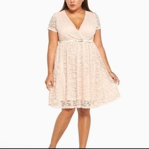 Torrid Pink Lace Belted Babydoll Dress